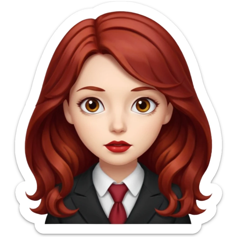long and wavy dark red haired girl, with thick lips, big eyes and she looks like an attorney but feminine sticker