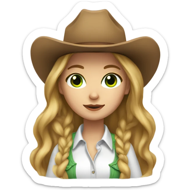 White cowgirl with long light brown hair with green eyes sticker