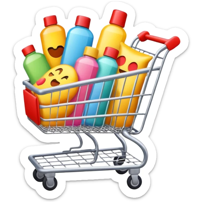 emoji of beauty products are flying into shopping cart
 sticker