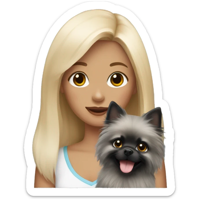 blond hair girl holding a black pomeranian and grey pomeranian  sticker