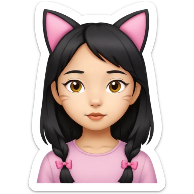 6 years old black hair asian girl with a cat ears sticker