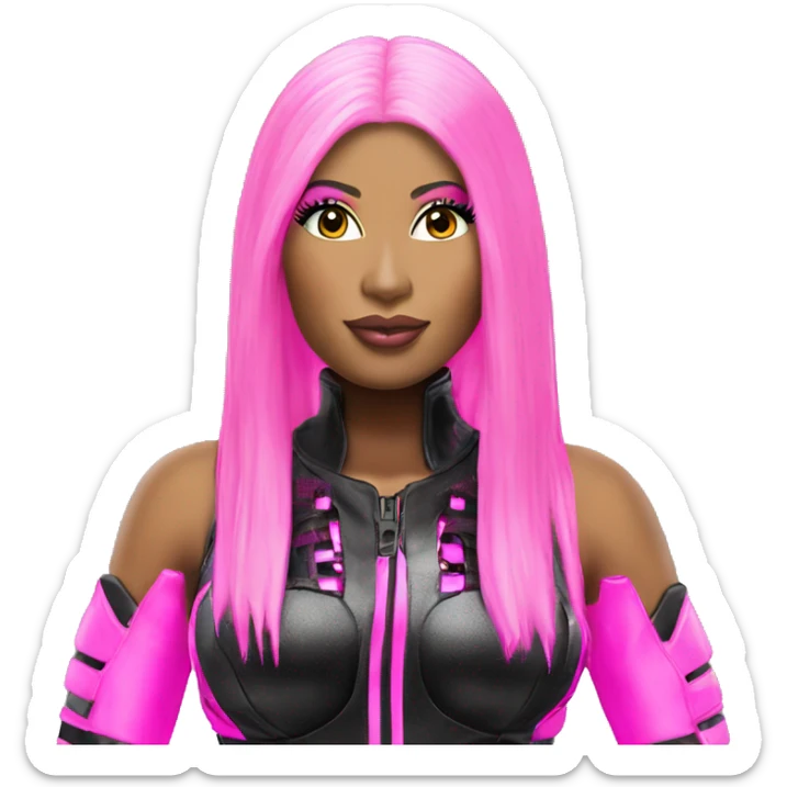 nicki minaj wearing an electronic cyber neon black and pink outfit head shot sticker