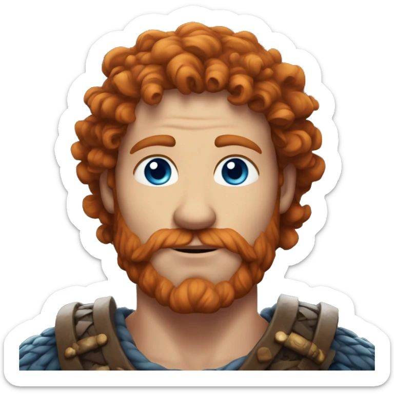 35 year old viking, male, curly red hair, blue eyes, pale sticker