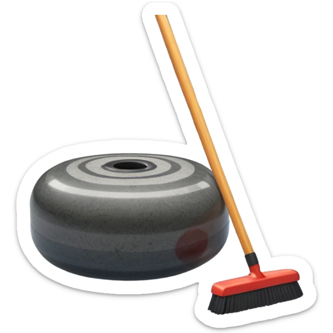 An icon showing a close-up of a curling stone sliding across the ice with a broom beside it. The scene is set in a brightly lit stadium, with detailed spectator stands in the background. Transparent background highlights the focus, skill, and atmosphere of the curling sport. sticker