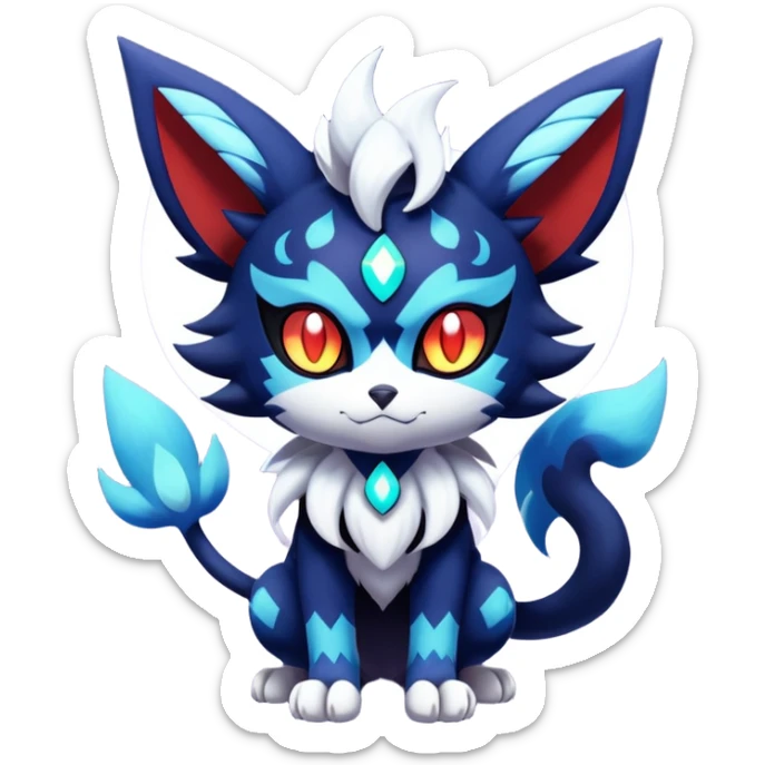 Shiny Evil mExotic Badass Colorful Ethereal Royal Mysterious Gothic Meowstic-Zorua-Litten-Noibat-Pokémon-Fakémon-hybrid-creature (full body) with pattern-markings sticker