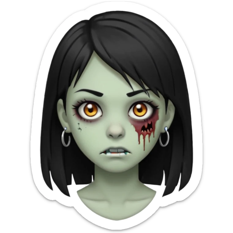 zoombi girl cabelo liso preto franja de lado cabelo partido de lado risquinho na sobrancelha e um piercing na sobrancelha um piercing no nariz sticker