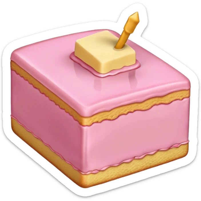 sweet simple slice of sponge cake, with pink frosting on top, pointing right sticker