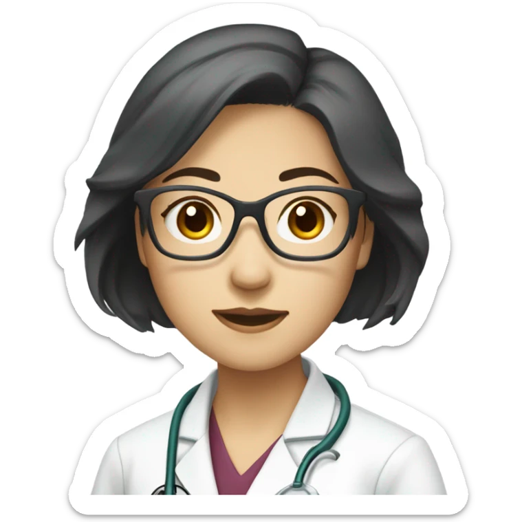 east Asian medical doctor woman with glasses with medium hair and lashes sticker