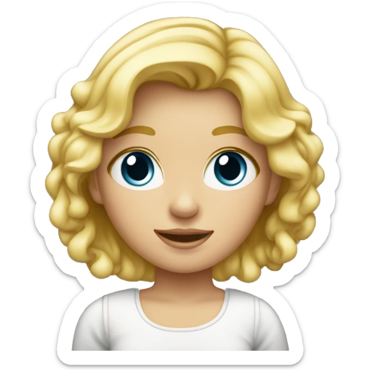 Emoji tipo iphone de la cara de una niña rubia con ralla en el medio y blanca sticker