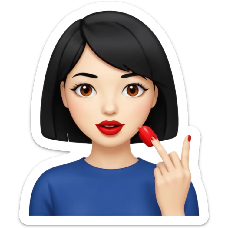 Chicas con pelo negro y corte bob haciendo que se muerde un dedo de manera picara sticker