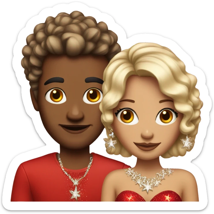 elegant couple girl with stars on hair and bling red dress sticker