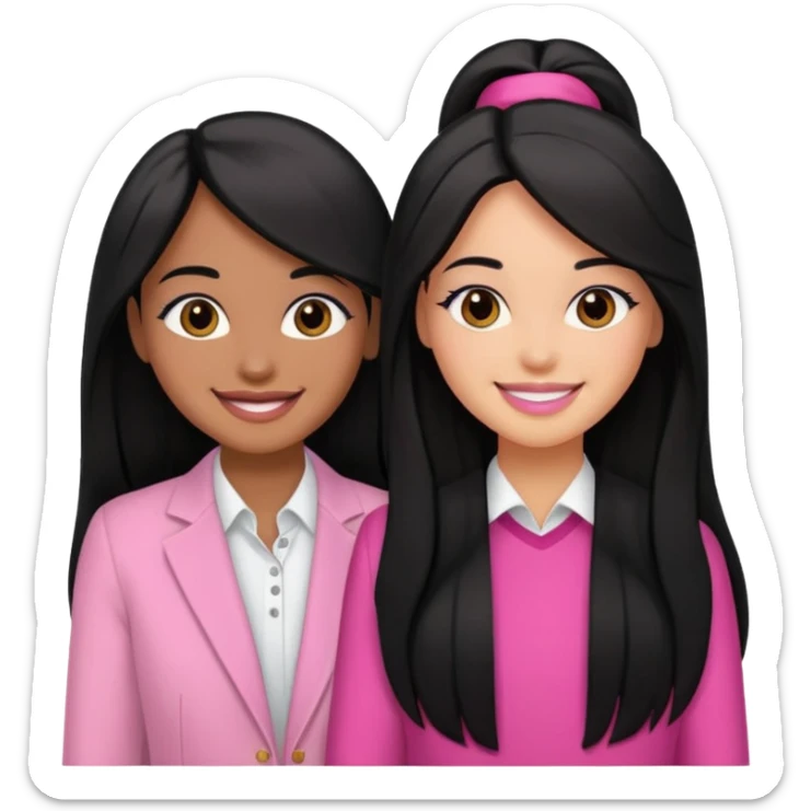 3 besties with professional glammed up looks wearing pink, medium skin tone smiling big with black long hair  sticker
