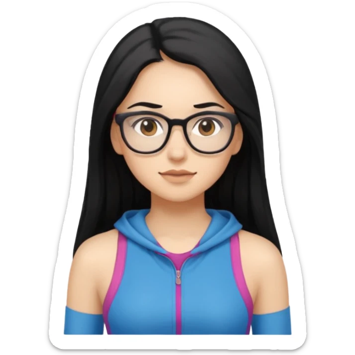 girl with long black hair, brown eyes, wearing glasses and working out sticker