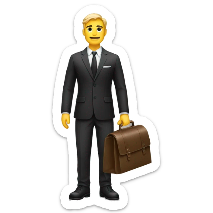 Homme d’affaire blanc en vêtements noir avec des grands pieds et une mallette  sticker