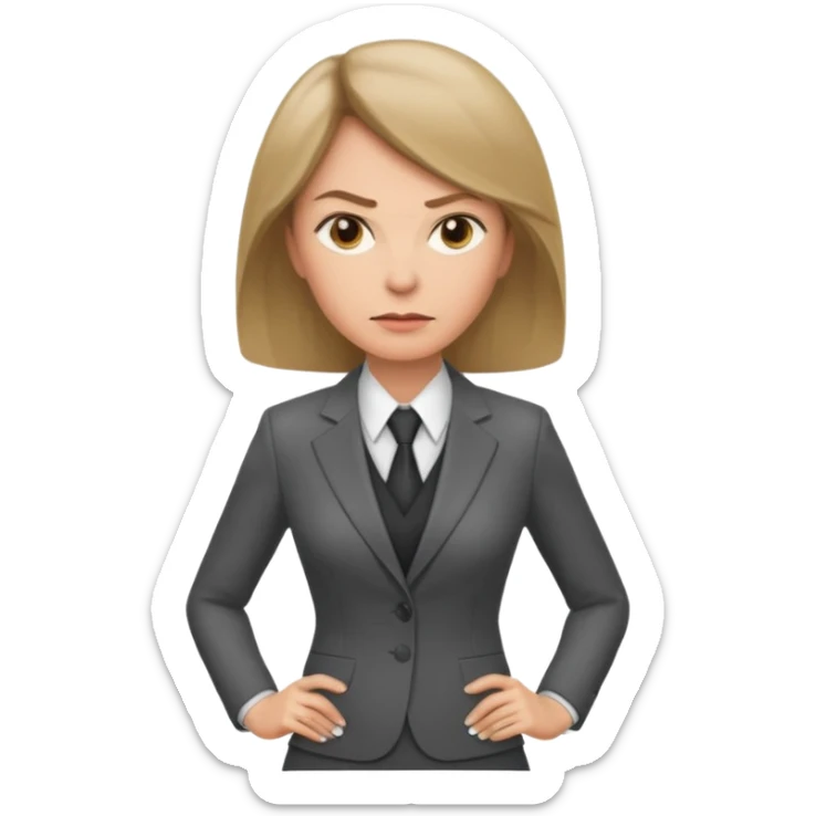 serious business woman in her forties in full suit dark blond hair standing sticker