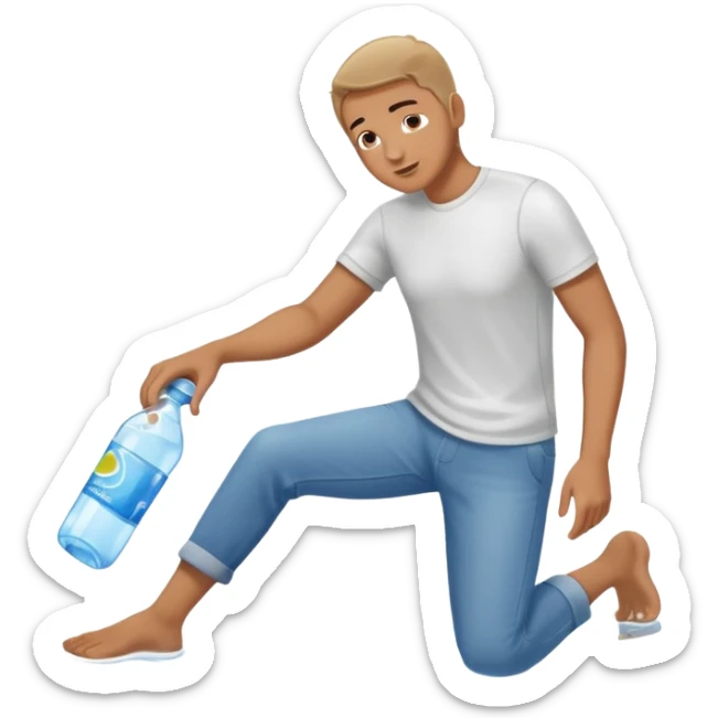 man full body emptying in the floor a bottle of water sticker