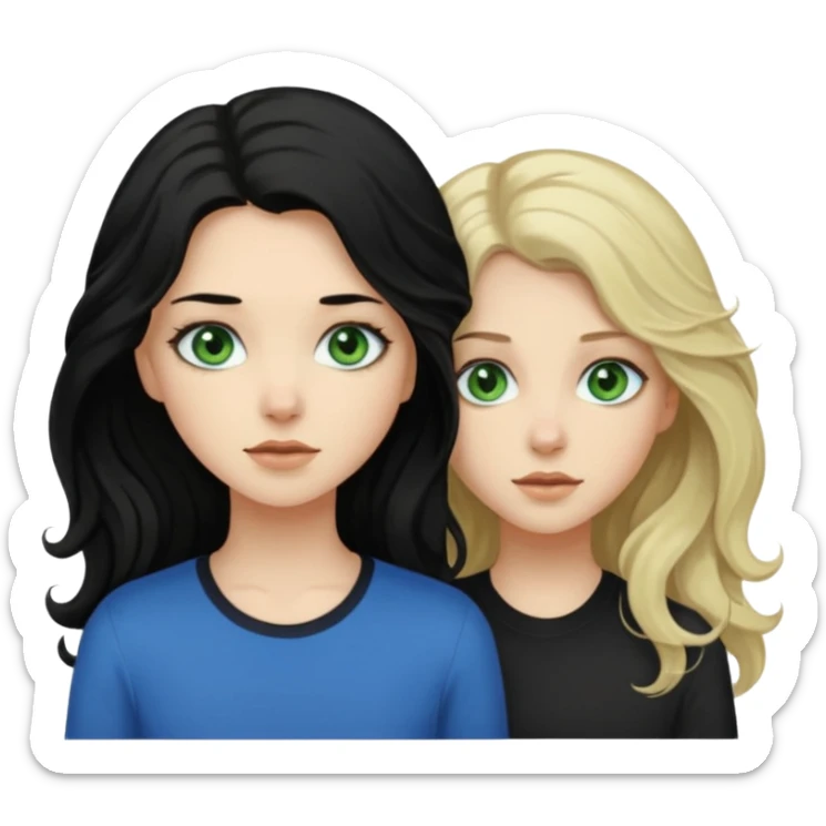 Girl who is pale with long slightly curly hair and green eyes next to a girl with mid length dirty blonde hair and blue eyes who is also pale sticker