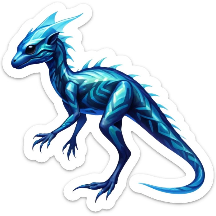 a translucent black blue iridescent ethereal tropical edgy vernid-fionbri-creature with splash patterns full body sticker