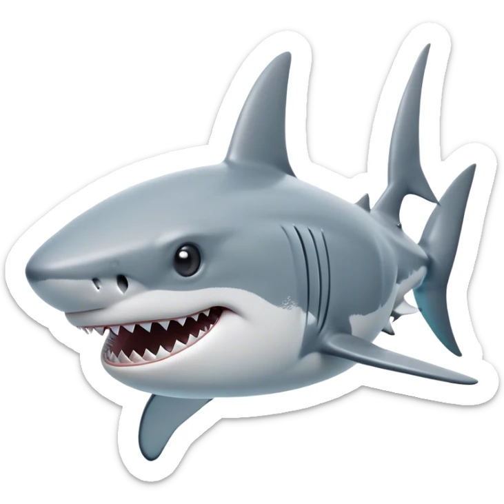 Cinematic Noble Shark Portrait Emoji, Poised and regal, with a sleek, powerful build and a smooth, streamlined body in icy gray and white tones, deep-set soulful piercing eyes, Simplified yet sharp and sophisticated features, highly detailed, glowing with a soft, dignified glow, high shine, intelligent and formidable, stylized with an air of oceanic majesty, focused and attentive, soft glowing outline, capturing the essence of a watchful and confident predator, so majestic it feels as though it could glide out of the screen with effortless authority! sticker