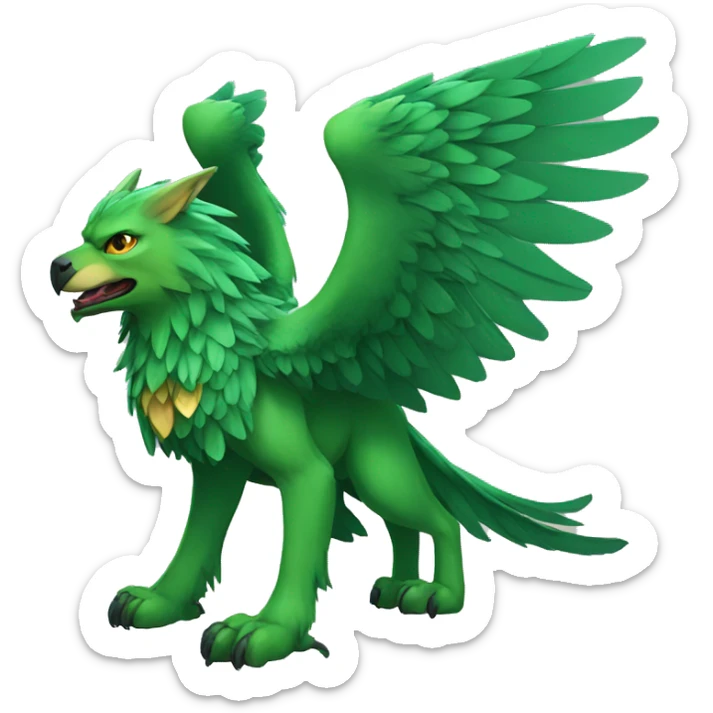 Full-body green gryphon with wolf-body with a beak for its mouth and wings sticker