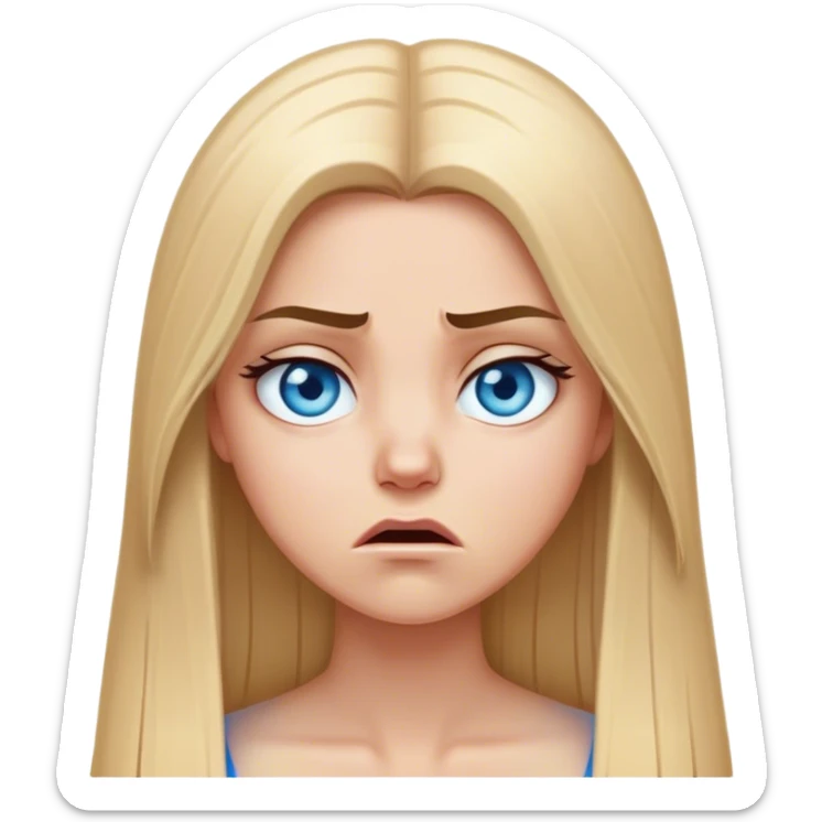 beautiful white girl with long straight blonde hair blue eyes sad angry upset hurt mad sticker