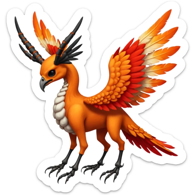Skeletal skull-faced feathery fiery winged horned Amaura-Aurorus-Pokémon-Fakémon-hybrid-fusion-creature, full body sticker