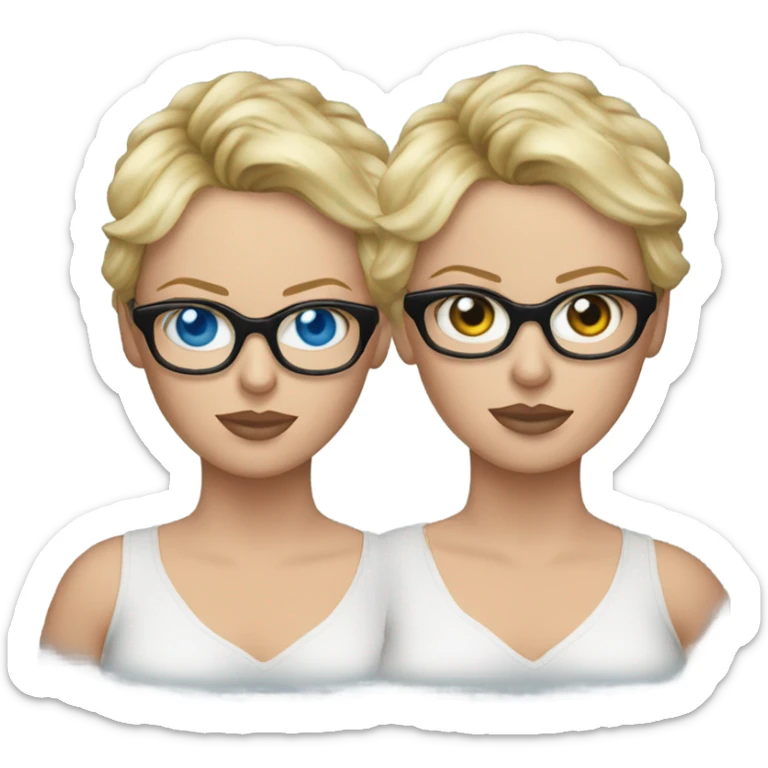 ultra realistic charlize theron, blue eyes, wearing shirt and black glasses  sticker