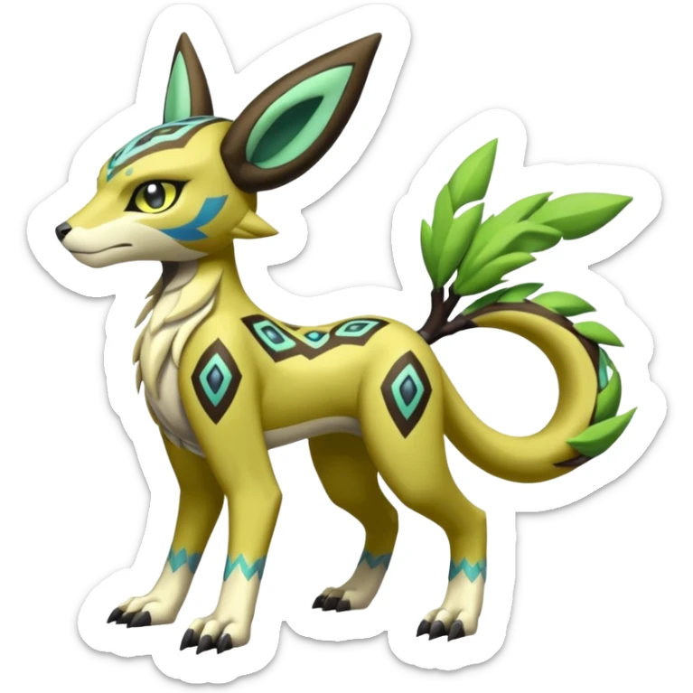 Tribal Exotic Meloetta-Zygarde-Zeraora-Renamon-Protogen-Palkia-hybrid-fusion-Fakémon-creature, full body sticker