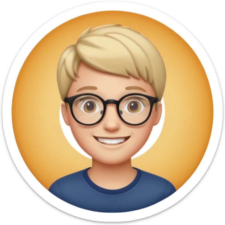 une personne plutot jeune de face avec des detail et des accessoires /lunettes dans un rond  sticker