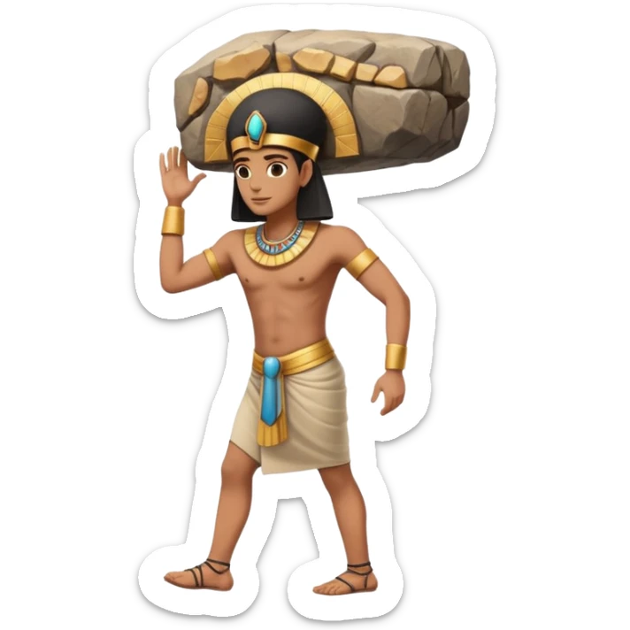 fullbody ancient Egyptian worker, no fancy hat, carrying a large rock block on their back, realistic pose sticker