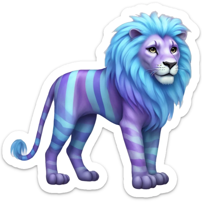 Colorful pastel vernid fantasy creature LiLaiRa Kamirah Falvie whiskers paws full body purple gradient stripes with pastel blue braided tail lion sticker