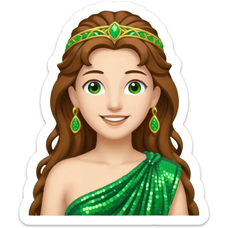 Terra, Goddess from Earth Roman Deities with long brown hair, green sequin toga sticker