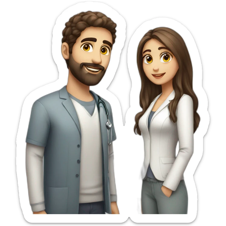 Beauty Jewish girl friend with ophthalmology Doctor tall Arabic boy with beard sticker