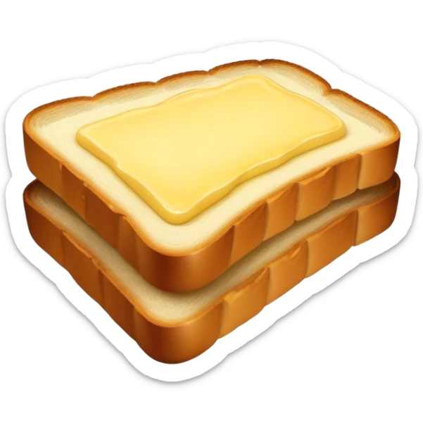 Cinematic warm toasted bread, golden-brown edges, butter melting into the surface, slightly crispy texture, simple and comforting, warm glowing background, inviting and homely. sticker