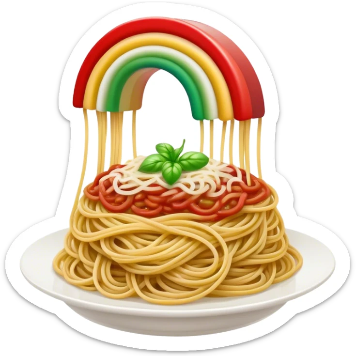 green white and red rainbow with a small plate of spaghetti at the end of it (instead of a pot of gold) sticker