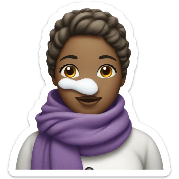 Snowman with girl features and lashes wearing purple scarf sticker