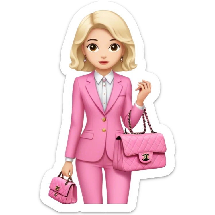 Brune girl pink suit Chanel bag sticker