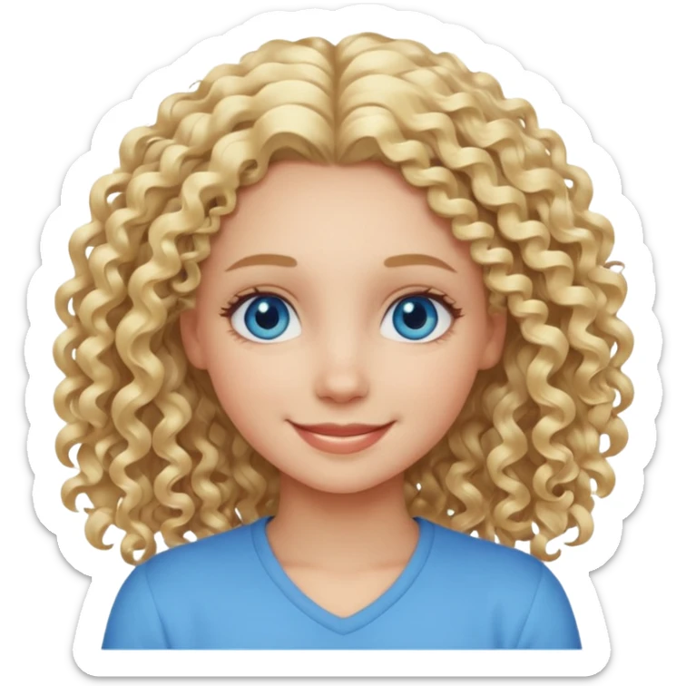 Cool blond curly girl blue eyes. Cooler color blond hair. Longer hair sticker