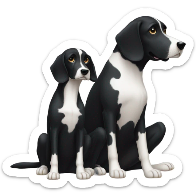Black dog with white spotty legs  sitting next to another bigger black dog with white legs sticker
