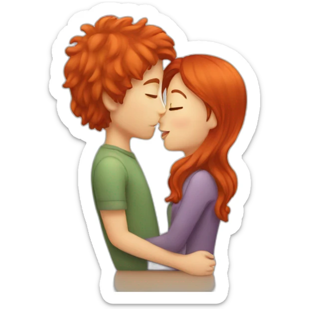 Girl with red hair kissing man  sticker