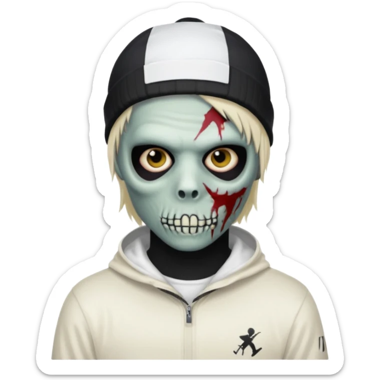 zombie boy with emo hair and white shirt with a ski mask on hair from Nike da syna sticker