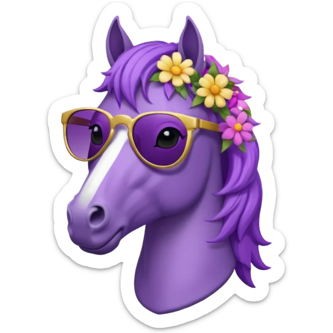Purple horse wearing sunglasses and flowers on hair, bust up
 sticker