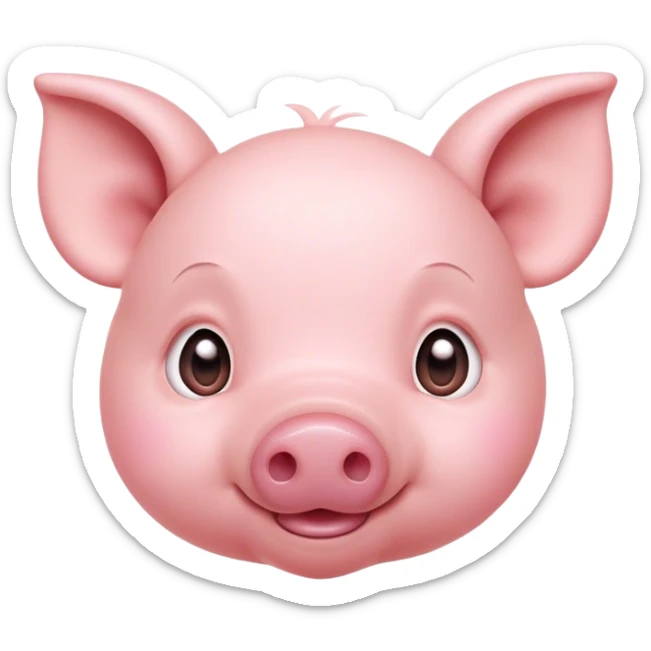 Cinematic Cute Piglet Portrait Emoji, Head tilted playfully and inquisitively, featuring a delicate rosy-pink hide with an adorably tiny snout and subtle sheen, round, sparkling beady eyes filled with boundless curiosity, Simplified yet irresistibly adorable features, highly detailed, glowing with a warm, friendly glow, high shine, affectionate and spirited, stylized with a touch of whimsical charm, bright and endearing, soft glowing outline, capturing the essence of a mischievous yet loving piglet, so playful it feels like it could nibble out of the screen and into your arms! sticker