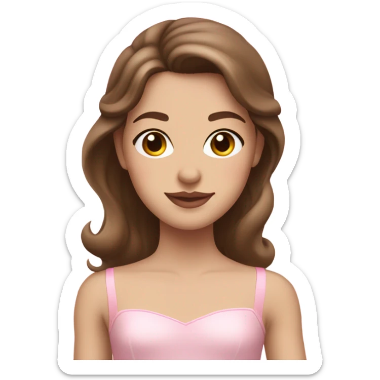 girl brown hair, pink soft lips, white skin, ballerina pink soft sticker