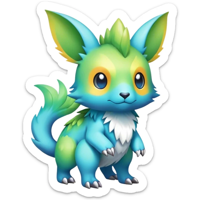 Cute cool colorful fantasy animal hybrid Fakemon full body sticker