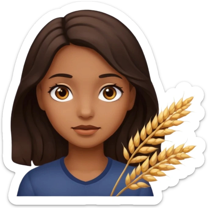 A girl with dark brown eyes and slightly wavy tips with dark brown hair flesh-colored wheat face sticker