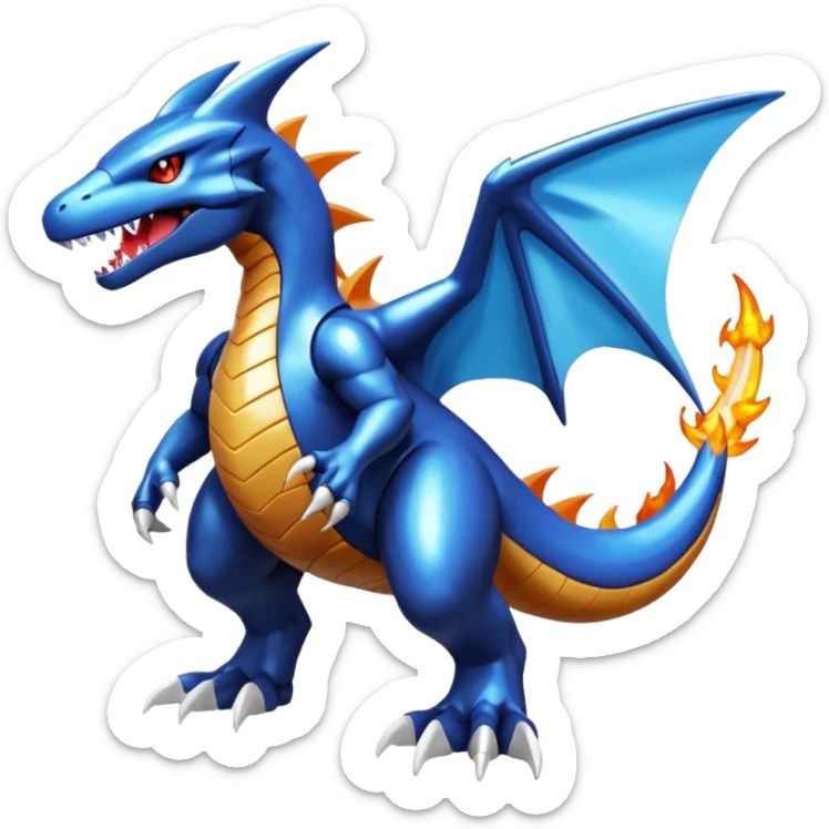 Shiny futuristic Cyber-Garchomp-Kyurem-Charizard-Latios-Lugia-Fakémon-hybrid-creature (full body)  sticker