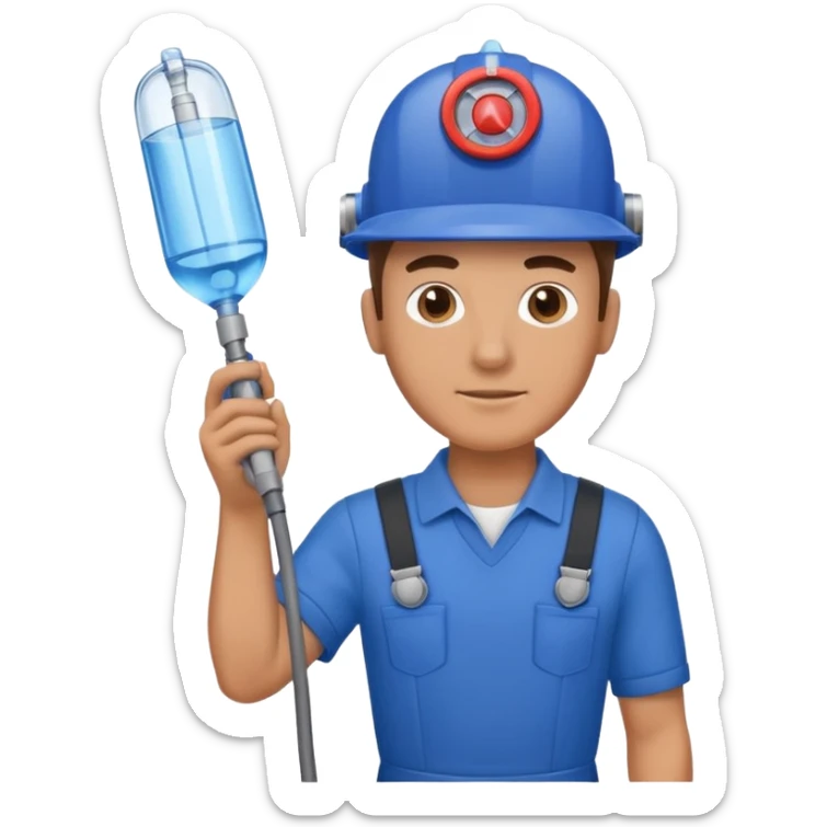 técnico de limpieza hombre sujetando la boquilla de una aspiradora de agua sticker