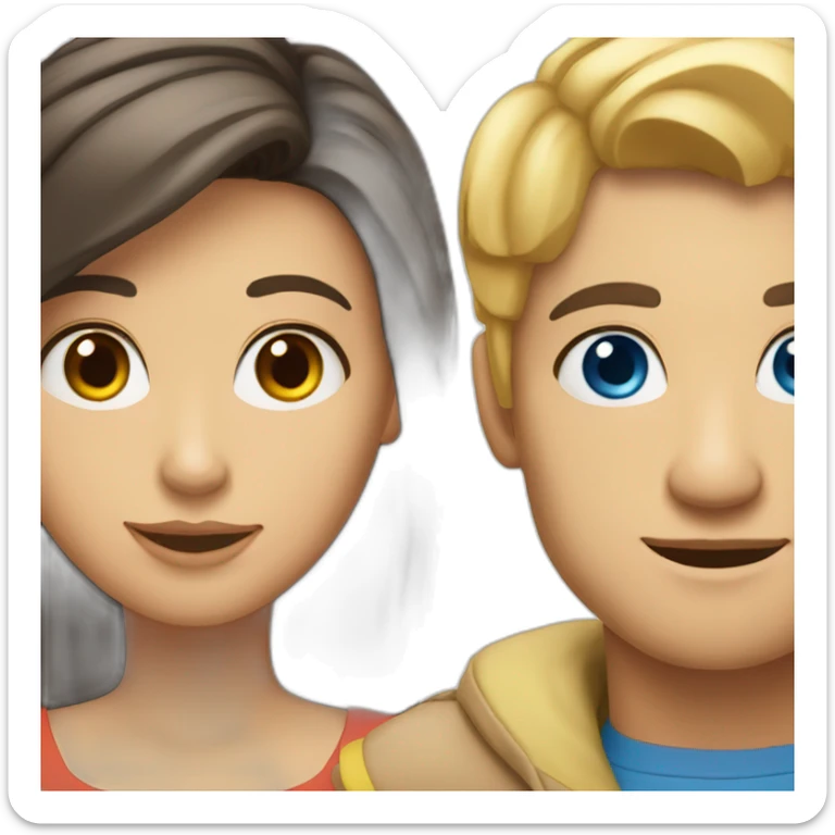 lightskinned blonde man with blue eyes and brunette woman with hazel eyes sticker
