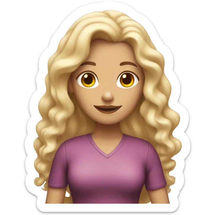White woman, long hair, blonde hair, wavy hair, holding birthday cake sticker